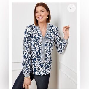 Talbots Tie Neck Vines and Stripes Blouse